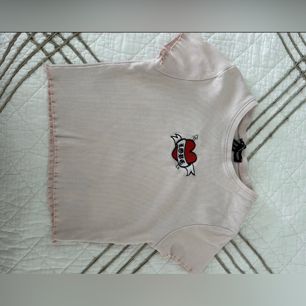 Society Pink Tee with Heart Graphic